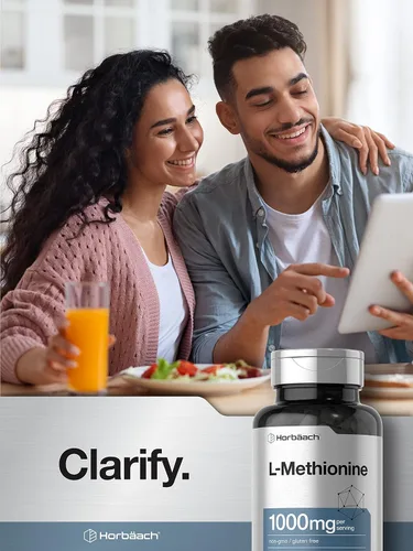 Vista 6 de Horbäach L-metionina 1000mg 100 cápsulas Sin OMG, sin gluten Suplemento de forma libre