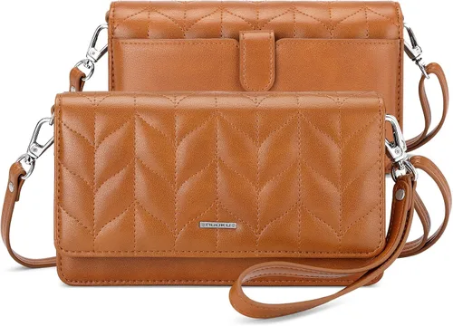 Vista 8 de nuoku - Bolso bandolera pequeño para mujer con ranuras para tarjetas RFID, 2 correas negro (A- Black)