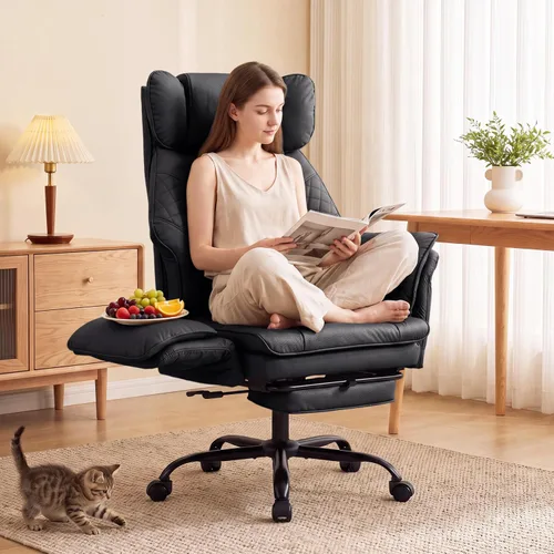 Vista 15 de Criss Cross Chair with Flip Armrests ,Big and Tall Desk Chair with Footrest Pu Leather Brown