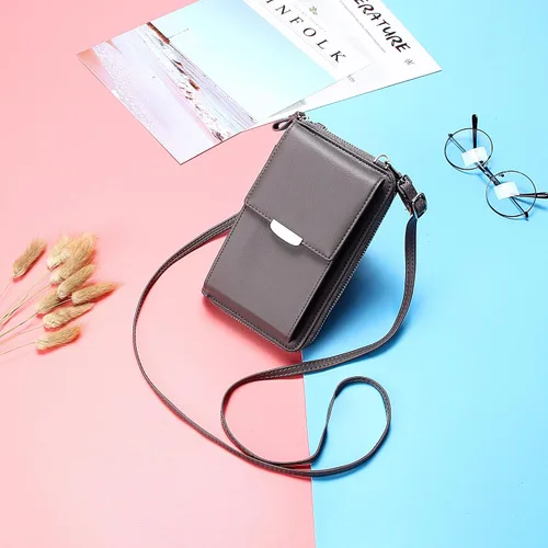 Vista 2 de KUKOO Small Crossbody Bag Cell Phone Purse Wallet with Credit Card Slots for Women A- Versión mejorada con cremallera gris