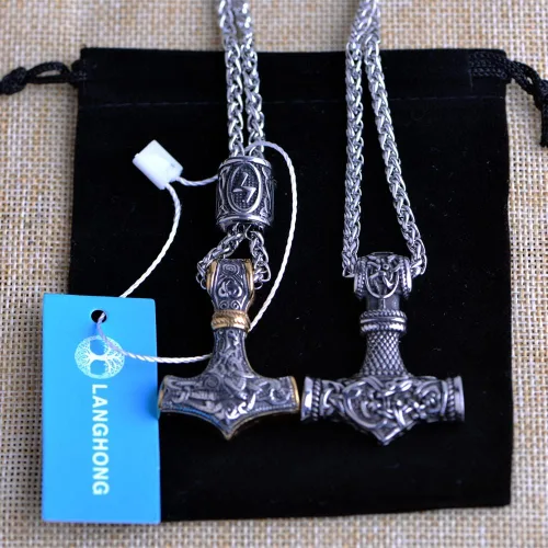 Vista 7 de Collar de martillo de Thor vikingo nórdico Mjolnir para hombre, joyería de talismán