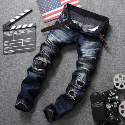 Vista 2 de AITITIA Jeans de corte recto lavado con cremallera para hombre