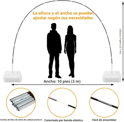Vista 4 de RUBFAC Kit de arco de globos y bomba de globos, soporte de arco de globos ajustable de 10 pies de ancho para marco de piso con bases de bomba