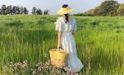 Vista 7 de Vestido estilo pinafore de algodón con cuello en V y cuello en V para mujeres y niñas