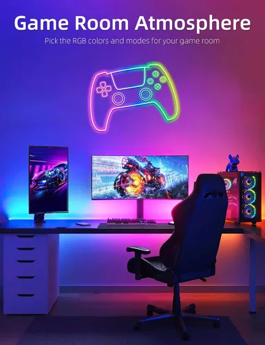 Vista 4 de Lamomo - Tira de luces LED RGB de neón, 16.4 pies de luces de cuerda LED de neón con control remoto por aplicación, sincronización de música