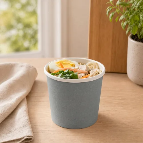 Vista 3 de Restaurantware - Bio Tek - Vasos de sopa desechables de 12 onzas, 200 tazas de sopa de papel para microondas - Las tapas ventiladas se venden por