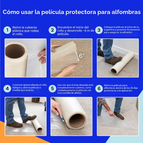 Vista 9 de TapeManBlue Rollo de película protectora de alfombra de 24 pulgadas x 200 pies, película protectora de plástico autoadhesiva para alfombras