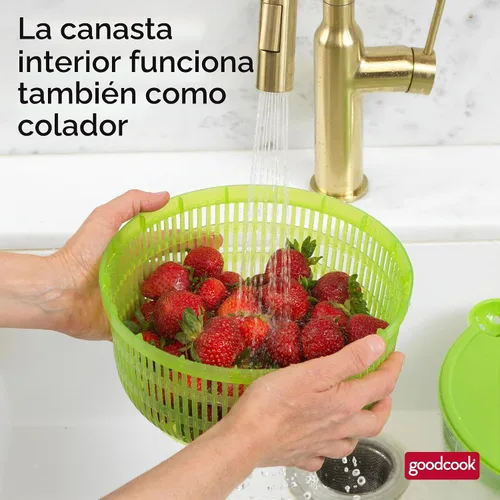 Vista 7 de GoodCook Deluxe, para ensalada, 6 cuartos de galón de capacidad, perilla de giro fácil, boquilla de vertido integrada, cesta multiuso, duradero