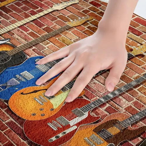 Vista 5 de Alfombras de guitarra 3D esponjosas con temática musical para niños, niñas, adolescentes, decoración de música rock, duradera para interiores, 16 x