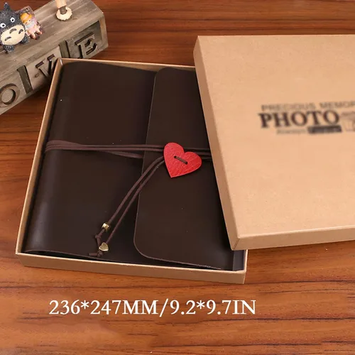 Vista 2 de Álbum de fotos de cuero con correa de cuero, álbum de fotos hecho a mano, álbum de fotos creativo, libro de recuerdos utilizado para almacenar fotos
