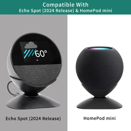 Vista 4 de Soporte ajustable para Echo Spot (versión 2024) y Homepod Mini con puertos de carga USB-C y USB-A, base giratoria de 280 grados y almohadilla