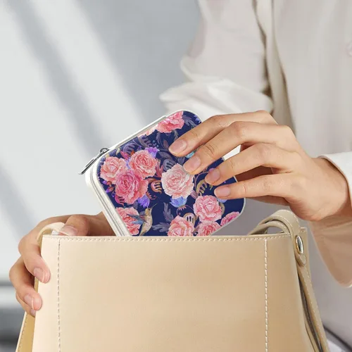 Vista 7 de FRODOTGV Fashion Texture Bouquet Lovely Roses Pink Blue Travel Jewelry Box for Women, Small Jewelry Storage Case Mini Storage Organizer for