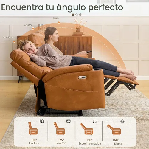 Vista 3 de Sofá biplaza reclinable eléctrico, sofá reclinable eléctrico Marrón