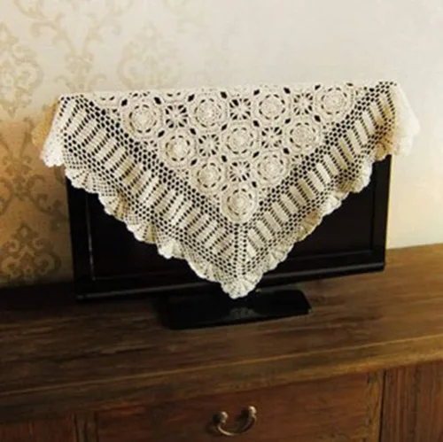 Vista 4 de Hetao Mantel cuadrado de ganchillo 100% algodón hecho a mano, manteles de encaje, color beige, 31 pulgadas