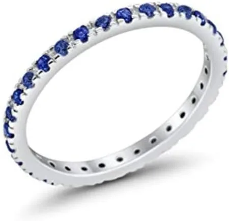 Vista 3 de Kaius Jewels - Anillo de plata de ley 925 con zafiro azul natural, banda de eternidad completa, plata de ley
