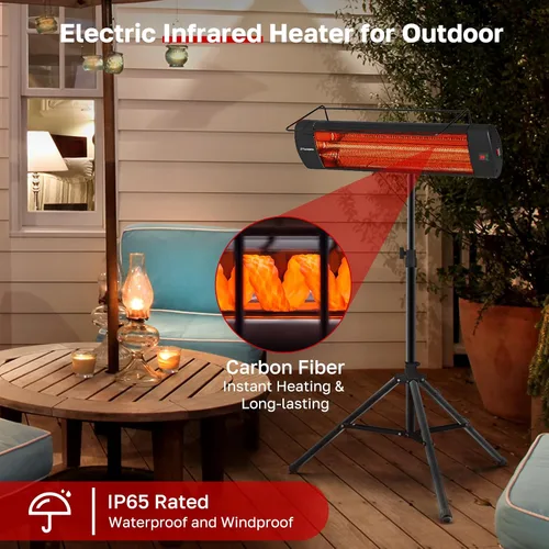 Vista 2 de ThermoMate Calentador Infrarrojo de Patio para Exteriores con Trípode, Eléctrico 1500W IP65 Impermeable con Control Remoto, 3 Niveles de Calefacción