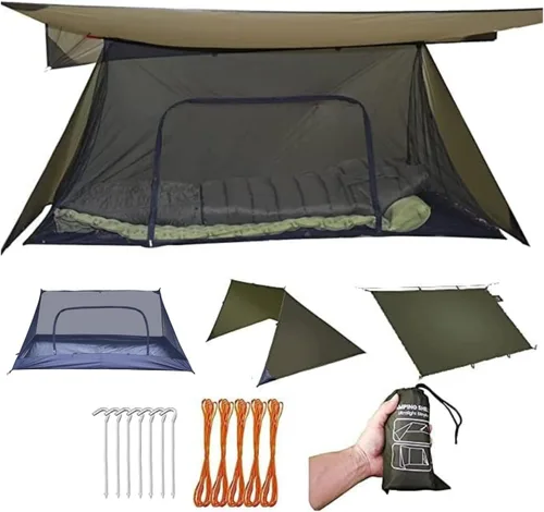 Vista 9 de onewind El juego de refugio para acampar incluye refugio de emergencia, BugNet, huella Juego de refugio con rejilla