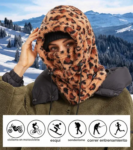 Vista 2 de Ski Mask Balaclava Wind-Resistant Winter Face Mask for Women/Men Adjustable Warm Hood Cover Hat Cap Scarf Leopardo