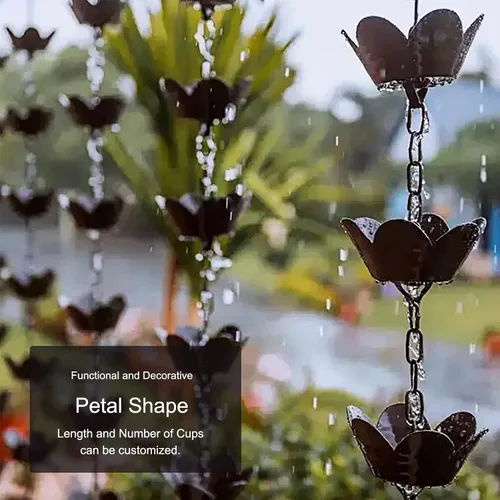 Vista 5 de Rain Chain Rain Chains for Eaves Gutters Outlet, Petals Rain Collector Gutter Chain, Outdoor Decorative Rainwater Diverter Aluminum, Customized