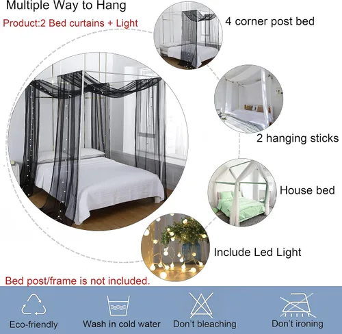 Vista 3 de Akiky Cortinas de Dosel de Cama con Luz Bufanda de Dosel de Cama de Princesa para Marco de Cama Metálico/Marco de Cama de Madera
