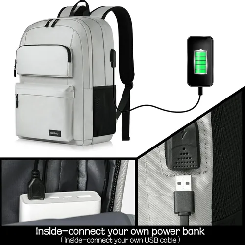Vista 4 de Mochila escolar para adolescentes, mochila de viaje para portátil para hombres y mujeres, mochila ligera casual con puerto de carga USB para llevar