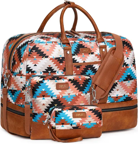 Vista 119 de IBFUN Bolsas de fin de semana para mujer, bolsa grande de lona para viaje, bolsa de viaje con compartimento para zapatos, 21 pulgadas, juego de 3