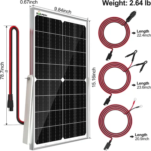 Vista 6 de SOLPERK - Cargador de batería solar de 15 W 12 V, panel solar impermeable + controlador de carga de 8 A de actualización + soporte de montaje