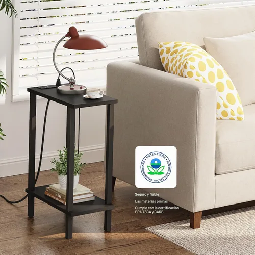 Vista 4 de TUTOTAK - Mesa auxiliar pequeña con estación de carga; mesa lateral estrecha con puertos USB y tomas de corriente; mesa de sofá delgada; mesita
