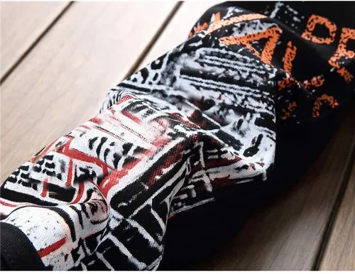 Vista 4 de Ylingjun Jeans de motociclista ajustados estampados estampados para hombre