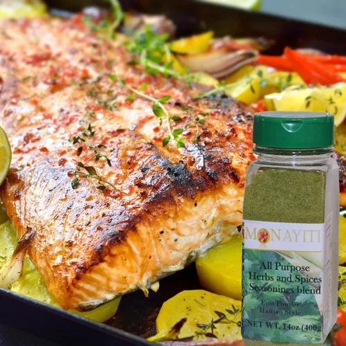 Vista 5 de Monayiti Epis Haitian Style Seasoning 14oz (400g). Condimentos en polvo. Mezcla de perejil, cebolla, ajo, base de pollo, sal, especias. No vegano.