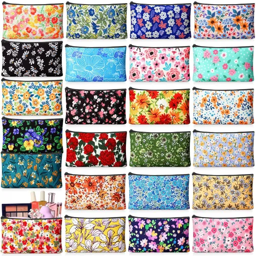 Vista 9 de 24 piezas bolsas de maquillaje a granel, bolsas de cosméticos de lona, organizador de bolso, bolsa cosmética con cremallera, bolsa de tocador