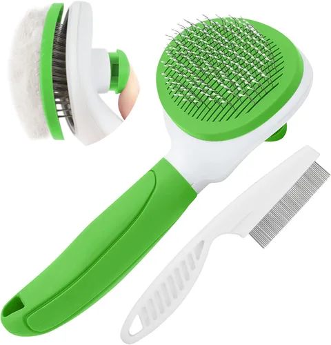 Vista 11 de Cepillo Deslizante de Autolimpieza, Cepillos para Gatos de Interior con Peine de Metal, Cepillos de Pelo para Perros y Gatos para Mudanza de Pelo