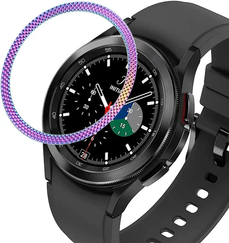 Vista 14 de DEALELE Fundas para Samsung S3 Frontier/Classic/Galaxy Watch 4/4 Classic, Rhinestone Diamond Steel Watch Face Bezel Rings (negro)