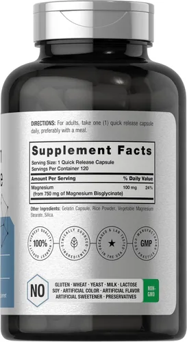Vista 2 de Horbäach Bisglicinato de magnesio 120 cápsulas 750 mg Suplemento sin OMG y sin gluten