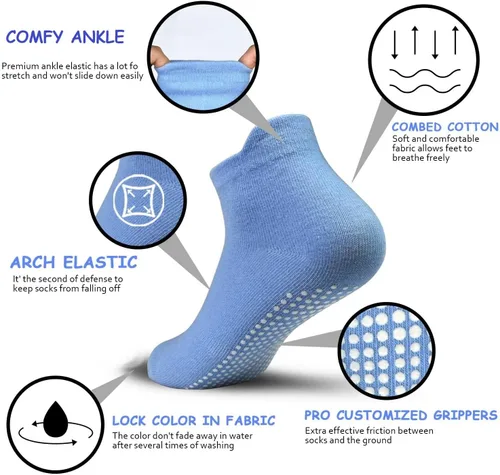 Vista 6 de GRPSKCOS - Calcetines antideslizantes para niños pequeños de 12 pares, calcetines antideslizantes para tobillos para niñas y niños, calcetines