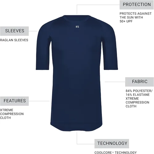 Vista 4 de Russell Athletic Camiseta de compresión estándar Coolcore de media manga para hombre