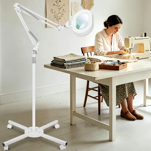 Vista 11 de Lámpara de mesa de aumento de 2 en 1 con luz y soporte, rotación de tres ejes, color infinito, atenuable, lupa iluminada de 12 aumentos, banco