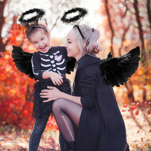 Vista 2 de Alas de ángel y halo - Disfraz de alas de ángel para adultos y niños para fiesta de Halloween
