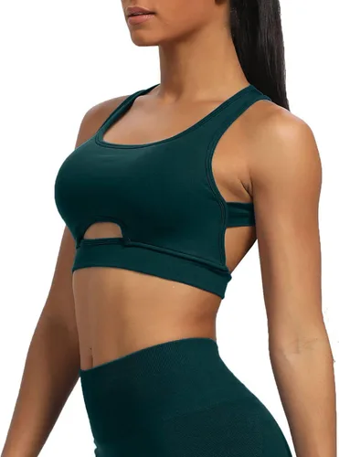 Vista 3 de Aoxjox Brasier deportivo sin costuras para mujer, con tres correas para viaje, fitness, gimnasio, correr, yoga, ombliguera