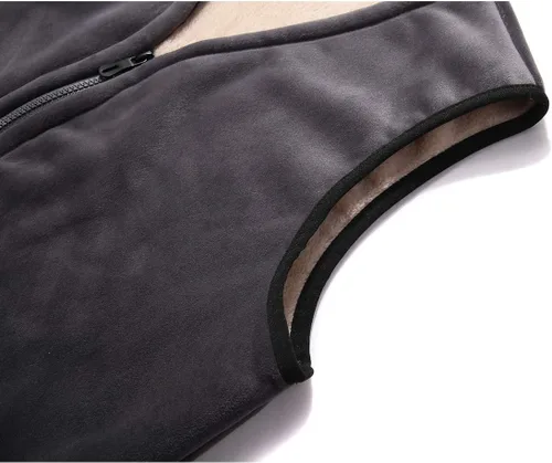 Vista 7 de Flygo Chaleco de invierno con forro polar Sherpa para hombre, sin mangas, con cremallera, cálido chaleco de viaje al aire libre