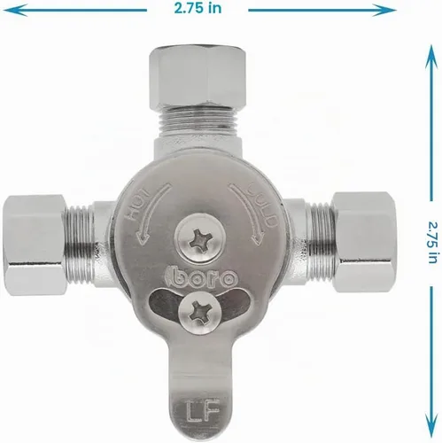 Vista 4 de HYDRO MASTER Válvula mezcladora de agua mecánica, Válvula de templado termostática, Construcción de latón sin plomo, Conexiones de compresión de 3/8