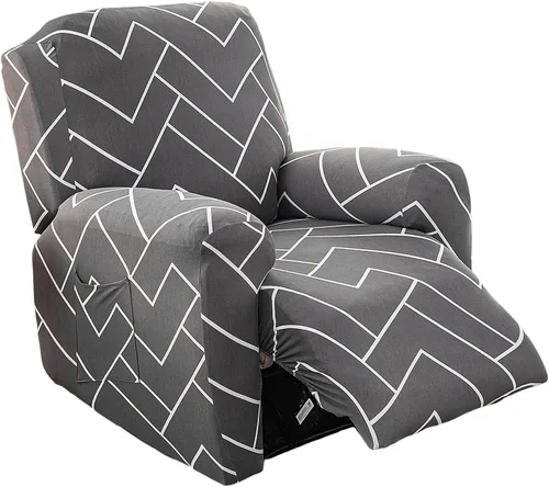 Vista 12 de NILUOH Funda para sillón reclinable, 4 piezas, elástica, estampada, con bolsillo lateral, funda para sofá reclinable, antideslizante, ajustable, 16