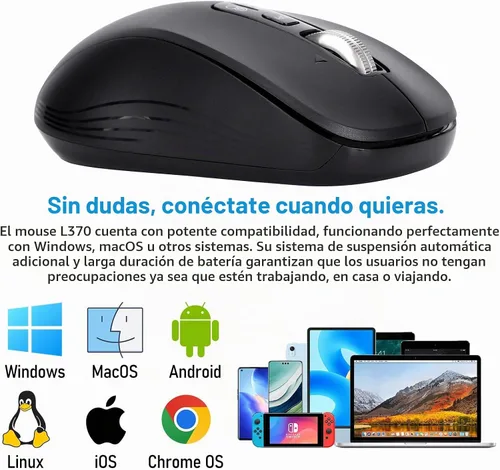 Vista 2 de Ratón Bluetooth inalámbrico, multimodo de 3 dispositivos (USB + 2 Bluetooth), rueda de desplazamiento de metal de 4 vías, DPI ajustable, clic Negro