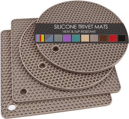 Vista 36 de Salvamanteles para platos calientes, paquete de 4 almohadillas calientes de silicona para cocina, tapete de silicona antideslizante resistente al