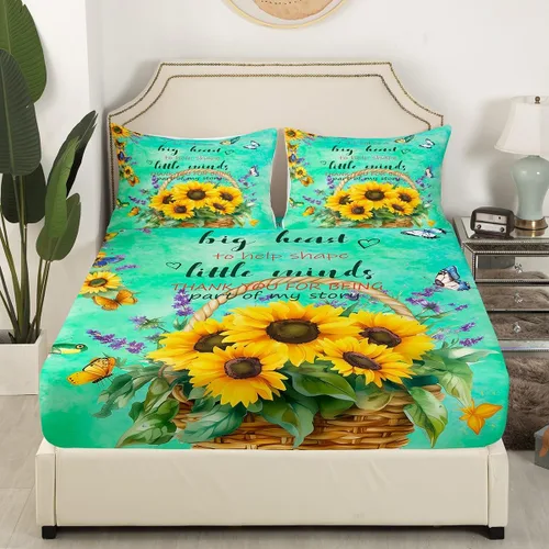Vista 4 de Regalos de jubilación para mujer, juego de sábanas de tamaño individual, sábanas de girasol, regalo para profesores, cesta de cosecha floral, juego