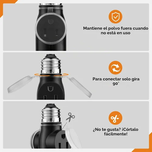 Vista 4 de Onite Adaptador de toma de corriente, convertidor E26 a enchufe con PBT ignífugo, divisor polarizado multifuncional para uso en interiores