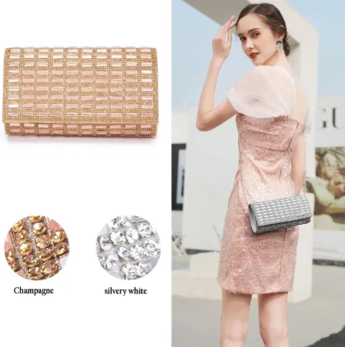 Vista 3 de Bolsos de noche para mujer, bolso cruzado brillante con diamantes de imitación, bolso cruzado para boda, graduación, fiesta, club