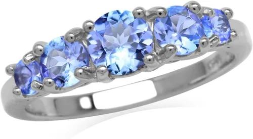 Vista 16 de Silvershake Anillo de plata de ley 925 chapada en oro blanco o amarillo con piedra natal de 5 piedras para mujer Azul zafiro creado
