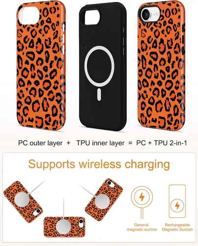 Vista 519 de Jusy Funda compatible con MagSafe con estampado de caparazón de tortuga marrón para iPhone 7/8/SE, cubierta protectora de TPU suave magnética