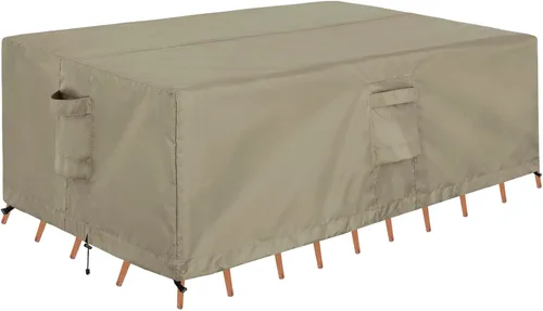 Vista 13 de OutdoorLines Juego de fundas impermeables para muebles de mesa de patio al aire libre, funda rectangular para sofá exterior, resistente a la Negro